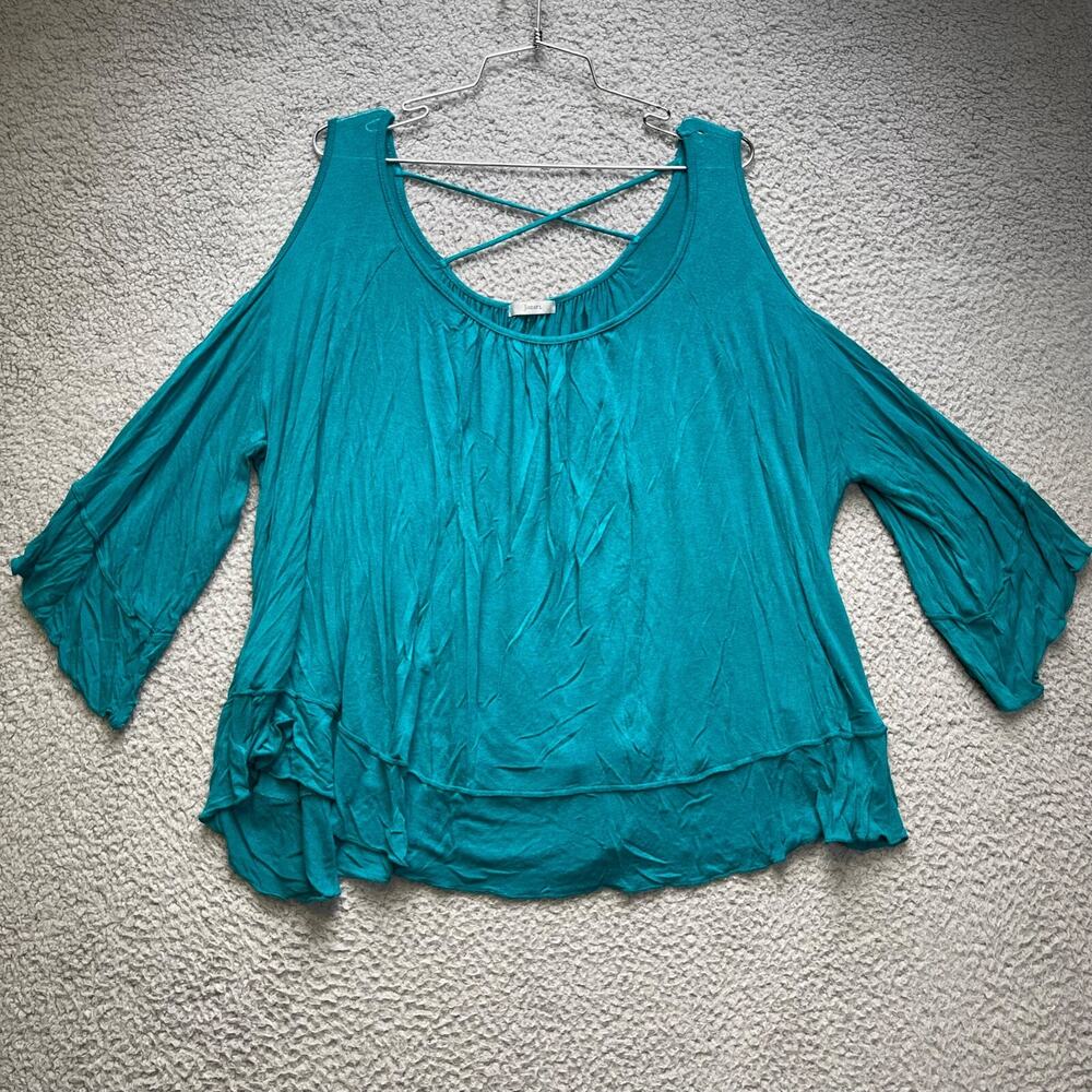 Jodifl Blouse Womens Large Cold Shoulder Teal Long Sleeve Top
